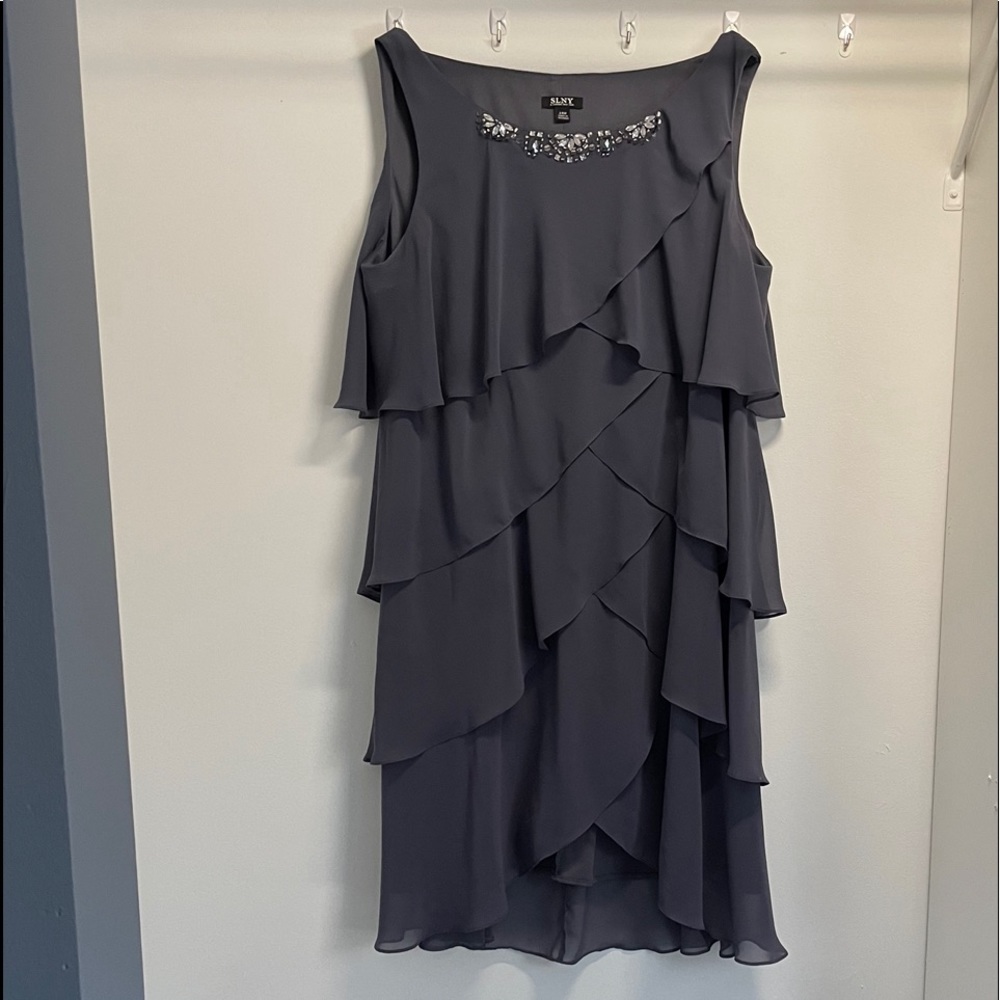 Women's Plus Size Chiffon Tier Jacket Dress with neck bead 24